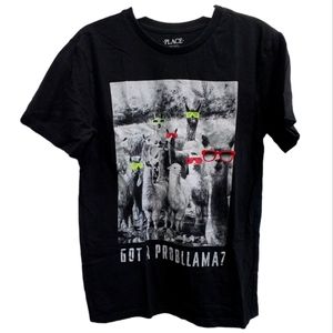 Boys Graphic Black T-shirt "GOT A PROBLLAMA" Short Sleeve